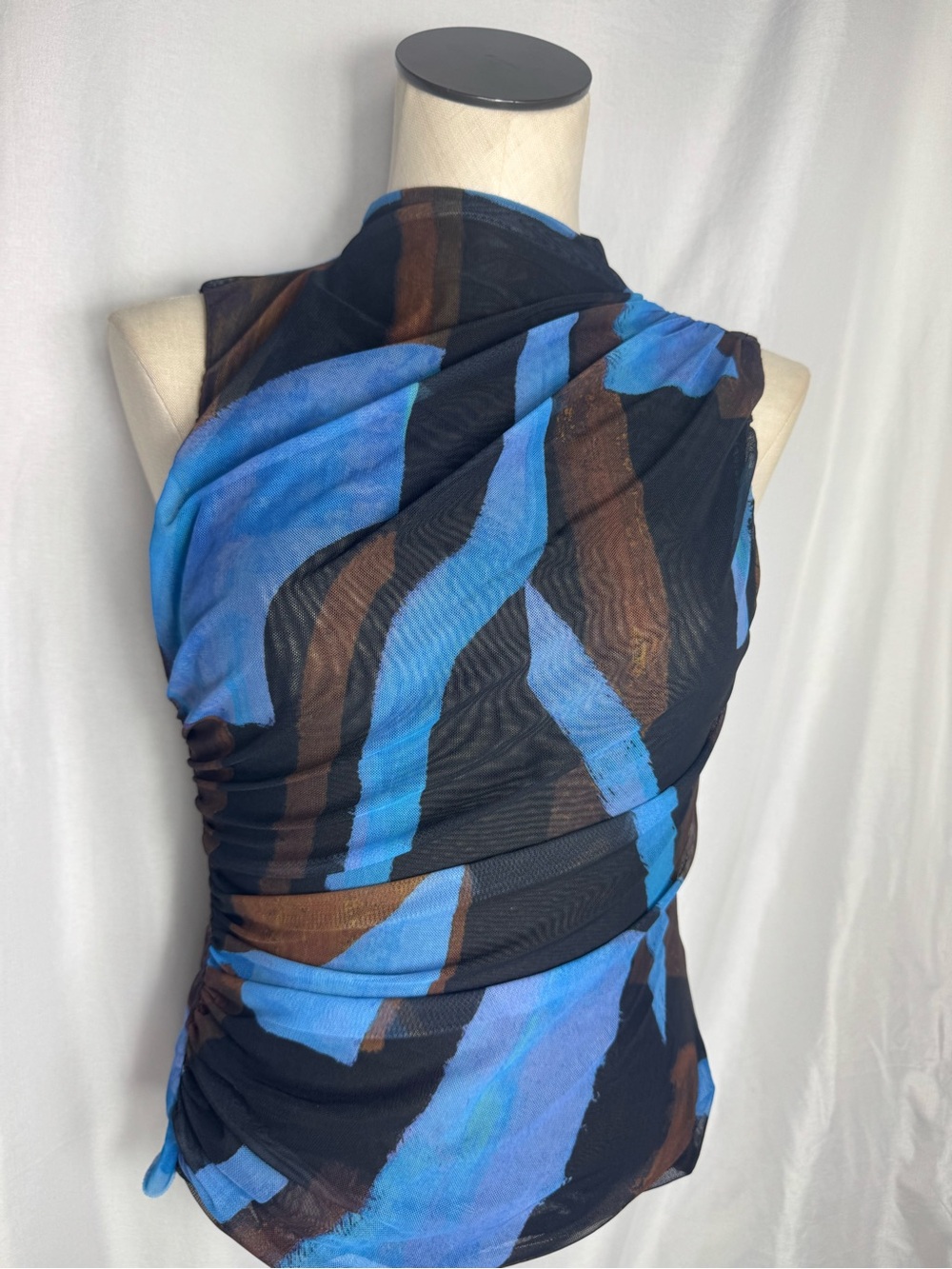 Zara Blue & Brown Abstract Wrap-Style Women’s blouse medium